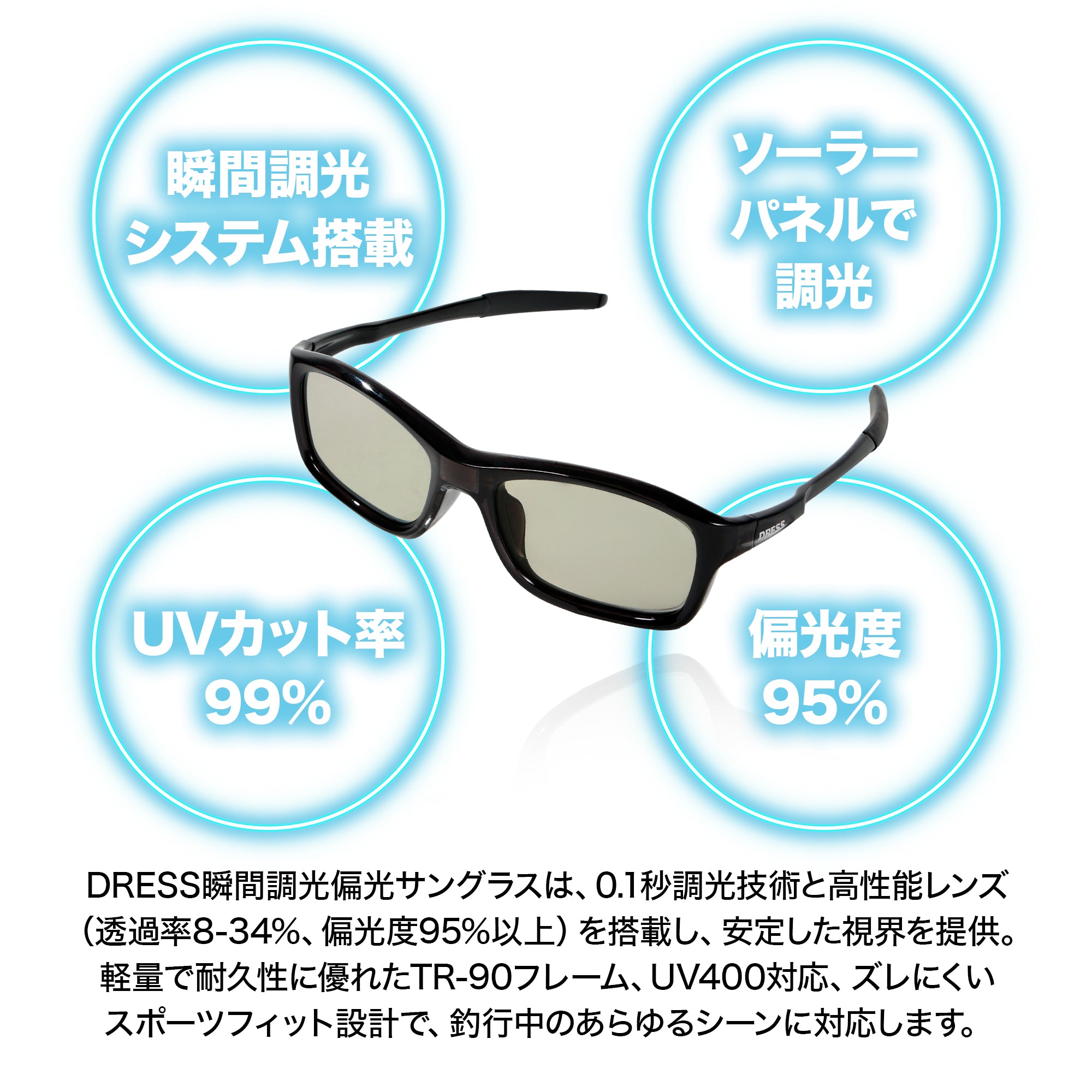 DRESS スマートサングラス0.1s(瞬間調光偏光サングラス)