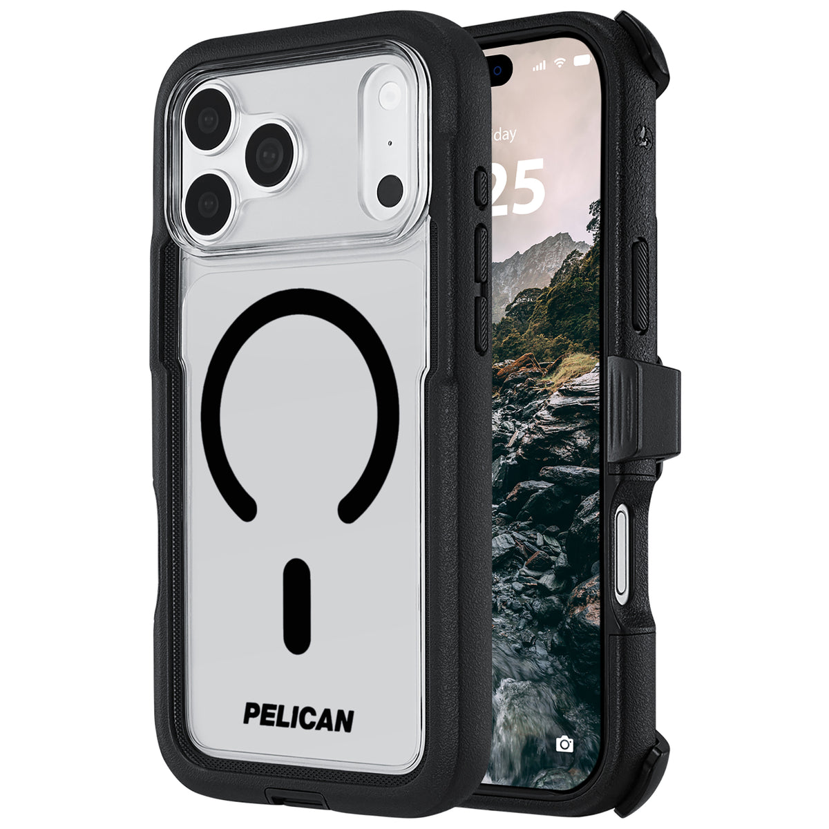 PELICAN Voyager iPhone 18 Pro / iPhone 18 Pro Max Case with MagSafe スマートフォンケース MagSafe対応 ベルトクリップホルスター付【ブラック/クリア】 [PELICAN(ペリカン)]