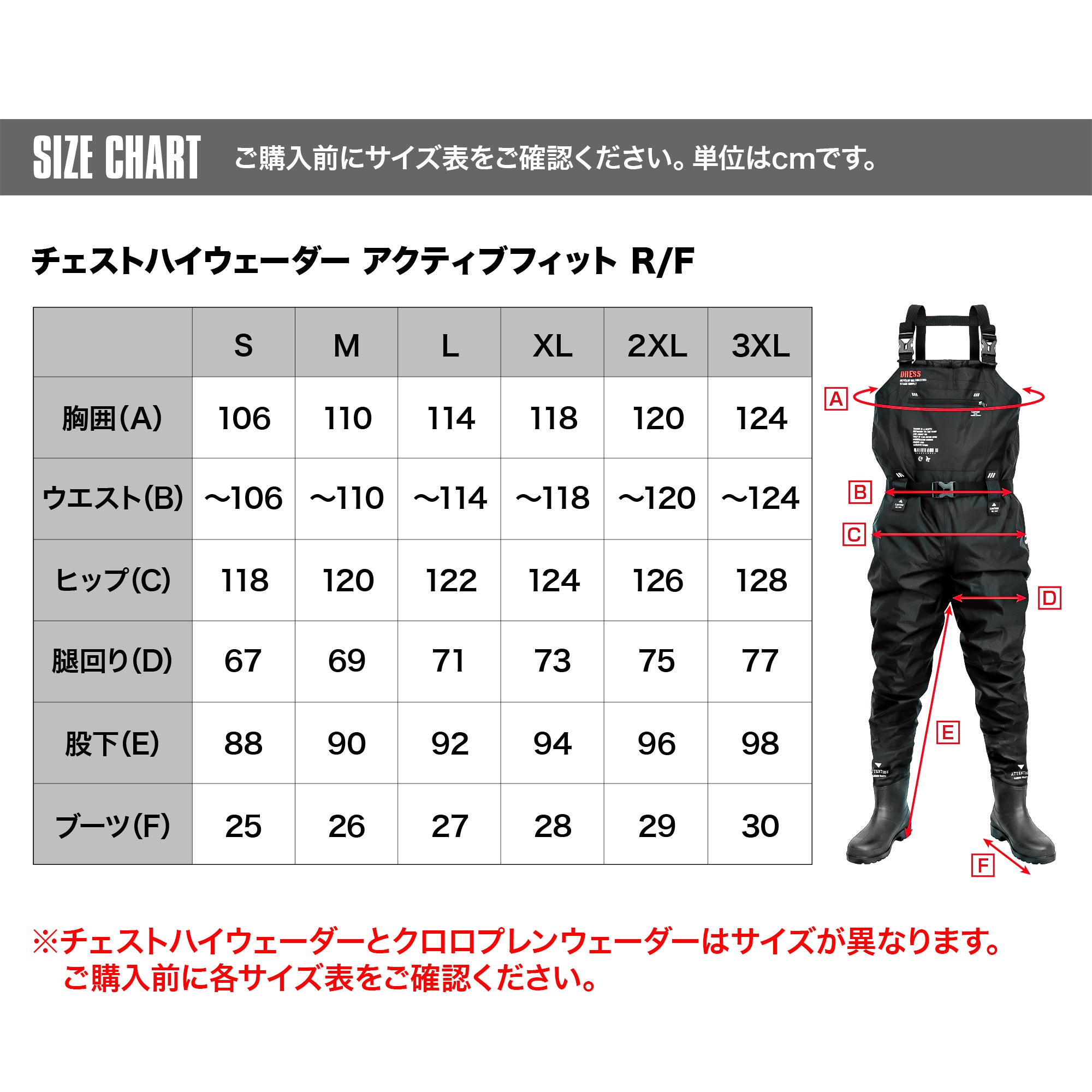 DRESS チェストハイウェーダー アクティブフィット R/F 胴長/胴付長靴